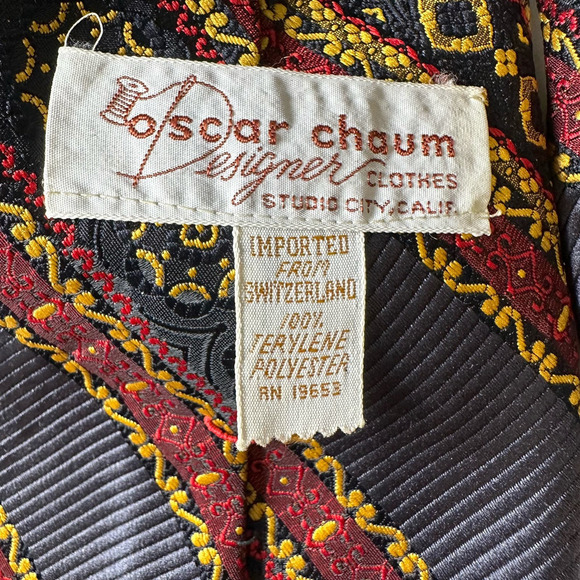 Vintage 70s Wide Oscar Chaum Imported Mod Patterned Repp Tie Polyester 4.4" Wide - Picture 5 of 8